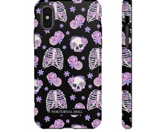 Etui na telefon z czaszką, pastelowe, gotyckie, kawaii, gotyckie, czarownicze, gotyckie, halloweenowe, czarne, magiczne, straszne, okultystyczne, iPhone, Samsung, wytrzymałe etui