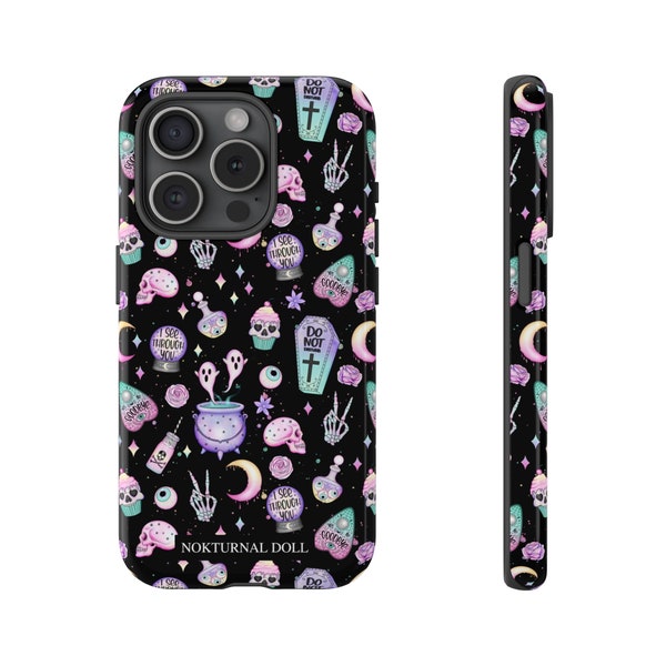 Pastel Goth Phone Case Kawaii Goth Witchy Gothic Halloween Black Magic Spooky Witchcraft Occult Mystic Celestial iPhone Samsung Tough Case