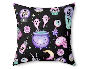 Almohada gótica pastel gótica, almohada victoriana, almohada de calavera, almohada de chica gótica, almohada de bruja, almohada gótica, decoración gótica para el hogar, regalo gótico, espeluznante, lindo