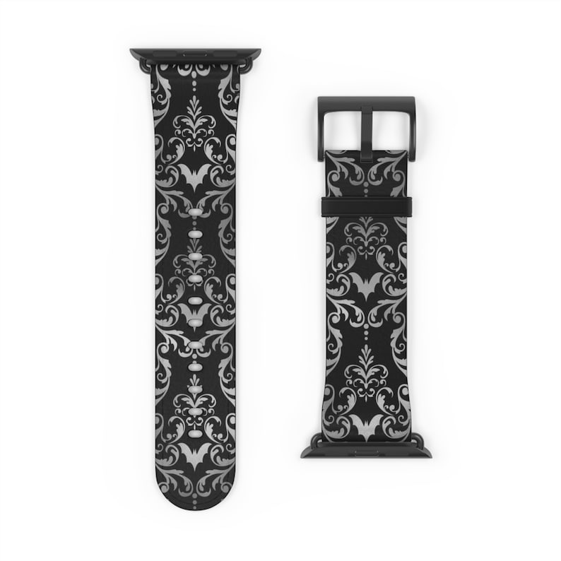 Gothic Apple Watch Band Damask Halloween Bats Witchy Victorian Gothic Accessories Apple Watch Band Dark Fashion Gothic Fashion Goth Gifts image 1