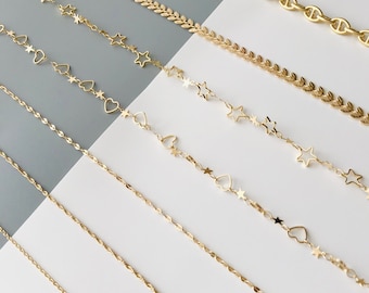 14K Gold Plated Chain | Jewelry Chain | Necklace Chain | Choker Chain | Stars | Hearts | Leaves | Jewelry Making Chains