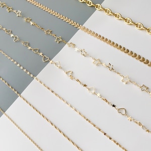 14K Gold Plated Chain | Jewelry Chain | Necklace Chain | Choker Chain | Stars | Hearts | Leaves | Jewelry Making Chains