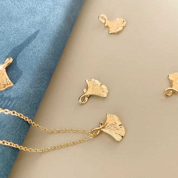 2PCS 14K Gold Plated Ginkgo Biloba Leaf Charm | Ginko Charm | Leaf Charm | Pendant | Connector | Link | for Accessories Making