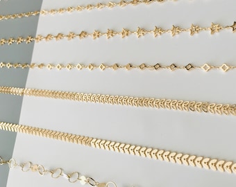 14K Gold Plated Chain | Jewelry Chain | Necklace Chain | Choker Chain | Stars | Hearts | Leaves | Jewelry Making Chains