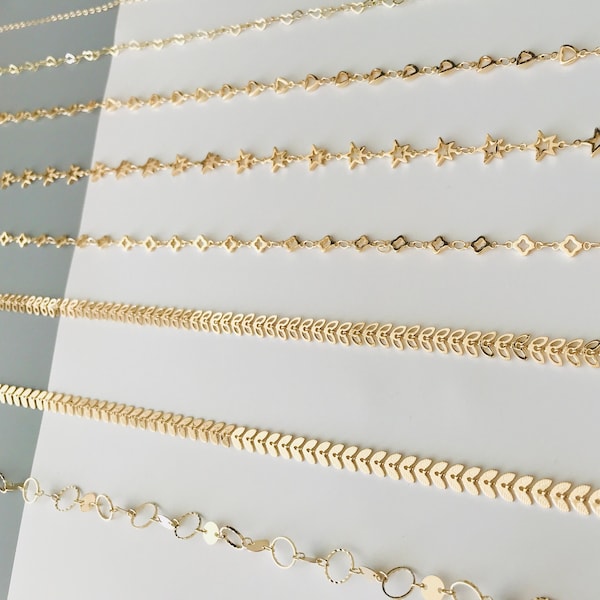 14K Gold Plated Chain | Jewelry Chain | Necklace Chain | Choker Chain | Stars | Hearts | Leaves | Jewelry Making Chains