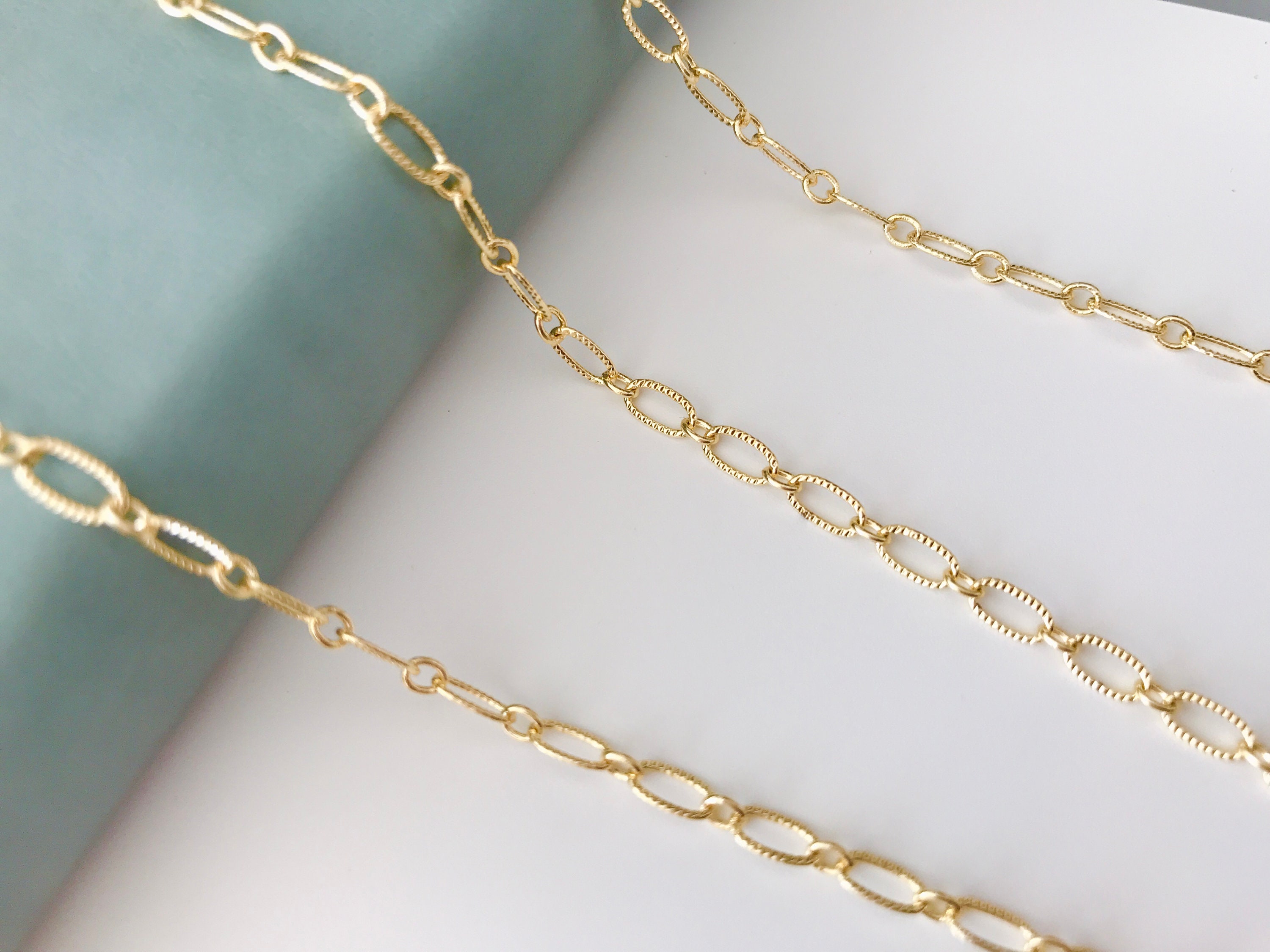 14K Gold Plated Chain Jewelry Chain Necklace Chain Choker Chain O Shape  Rectangle Chain Textured Oval Chains for Jewelry Making 