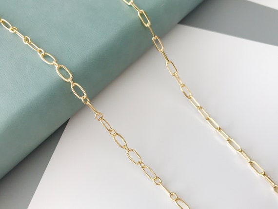 14K Gold Plated Chain Jewelry Chain Necklace Chain Choker Chain O Shape  Rectangle Chain Textured Oval Chains for Jewelry Making 