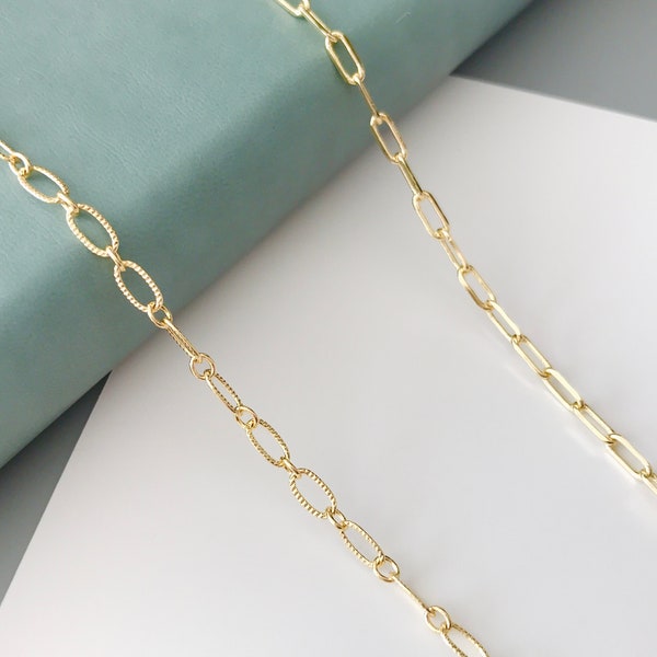 14K Gold Plated Chain | Jewelry Chain | Necklace Chain | Choker Chain | O shape | Rectangle Chain | Textured Oval Chains for Jewelry Making