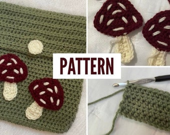 PATTERN - Crochet Mushroom Book Sleeve PDF Pattern by livirosemakes