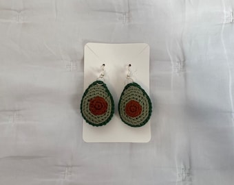 Crochet Avocado Earrings, Handmade Fruit Earrings, Silver Hook Earrings, Statement Jewelry by Livi Rose Makes