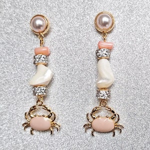 PEARLCORE Stud earrings with shell, pastel, glitter, pink coral, maritime, beach, mermaid