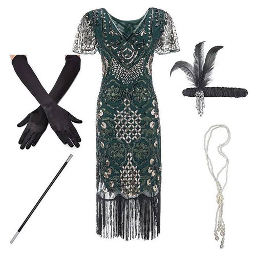 Set Vestido Flapper Gatsby Prom Fringe 