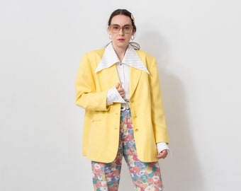 90s yellow blazer vintage formal jacket women size XXXL