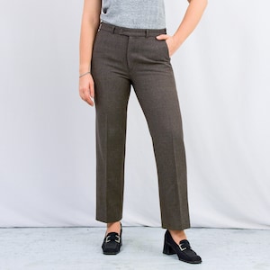 Brown wool pants vintage suit trousers minimalist women Large image 1