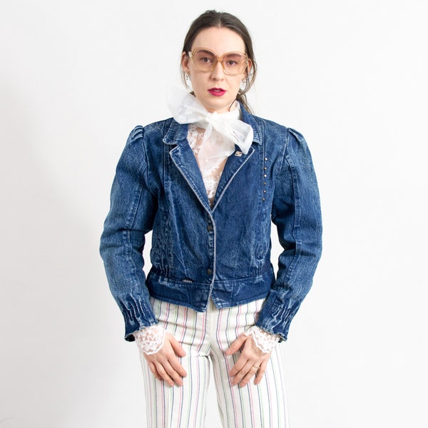 Veste denim années 80 blue jean cropped femme taille M/L