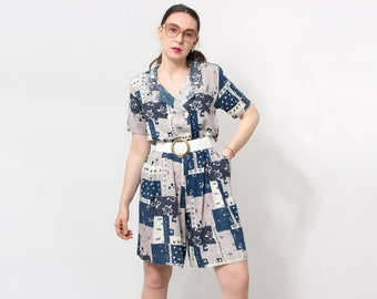 Vintage 80's summer jumpsuit coveralls printed women size L/XL