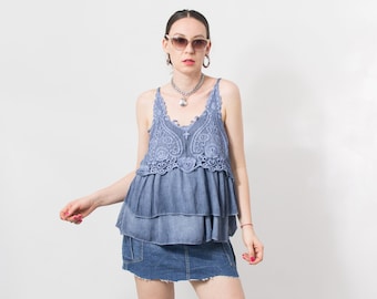 Y2K frilled camisole top laced layered women size M/L