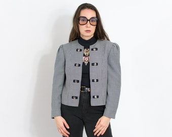 Vintage 90s black white blazer wool retro check jacket women size L