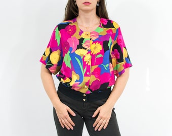 St Michael vintage 80s shirt in rainbow floral pattern size XXL/XXXL