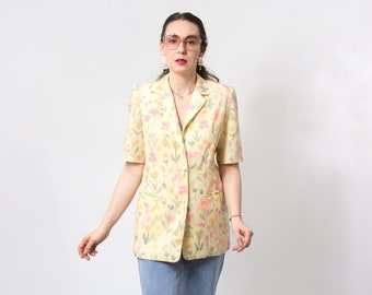 90 ' s floral blazer vintage arc-en-ciel à manches courtes top femmes taille L