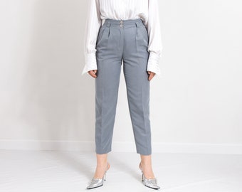 Pleated mom pants vintage 90s high waist trousers gray women size M