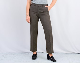 Brown wool pants vintage suit trousers minimalist women Large