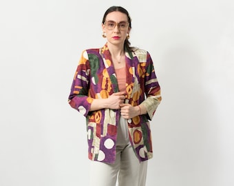 Rainbow blazer vintage 90s Kensington Square painting pattern jacket women size M