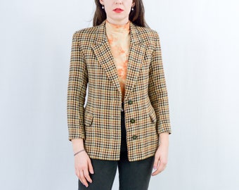 Vintage wool blazer diamonds jacket 90s made in France retro women Medium