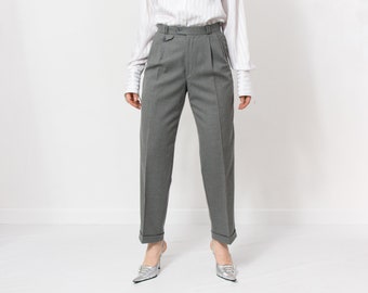 Vintage wool suit pants gray minimalist pleated trousers women size W32 L29