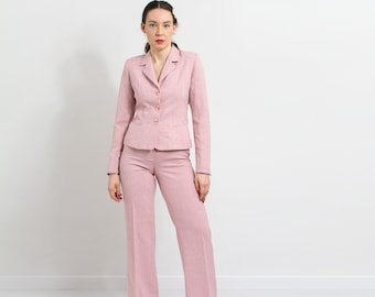 90s suit in pink pants and blazer jacket two piece set women size M