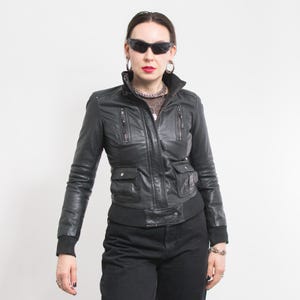 Schwarze Lederjacke Vintage Biker Frauen Größe S