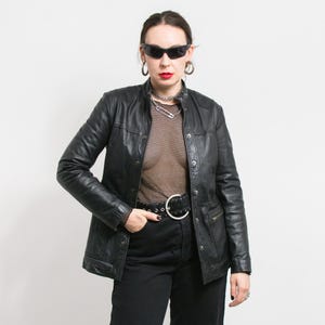 Vintage Black Leather Jacket | 90s women size M