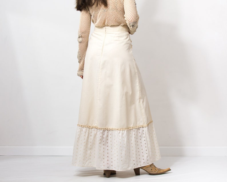 Boho maxi skirt Vintage cotton hippie beige women size M/L image 7