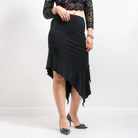 Fitted Midi Pencil Skirt Black Frilled Bodycon Vintage Women Size M L Etsy Canada