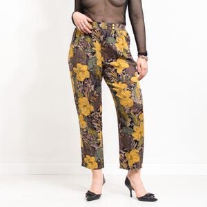 Vintage Floral Viscose Pants | summer lightweight loose trousers women size L