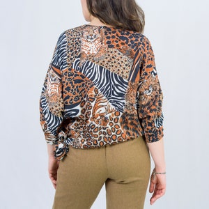 Leopard blouse animal print reglan sleeve shirt vintage oversized L-XXL image 7