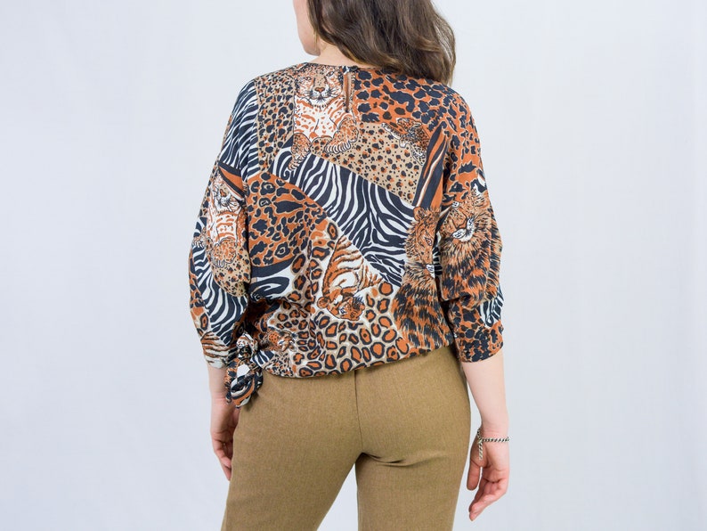 Leopard blouse animal print reglan sleeve shirt vintage oversized L-XXL image 7
