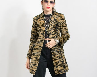 Tiger faux fur jacket Vintage 90's coat animal pattern women size M