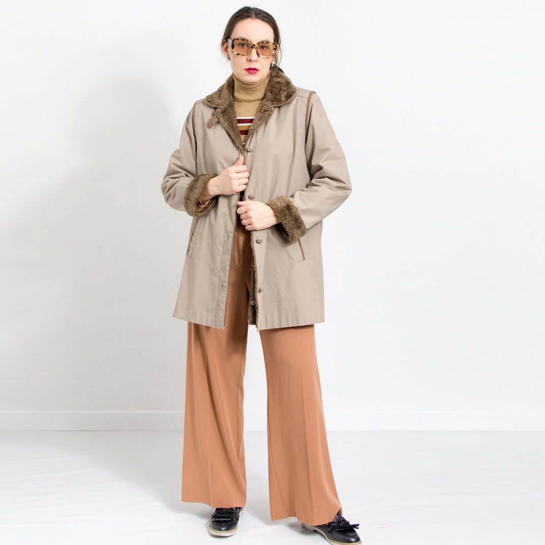 Vintage Spring Autumn Jacket Dannimac Faux Fur Lining Coat Size XL