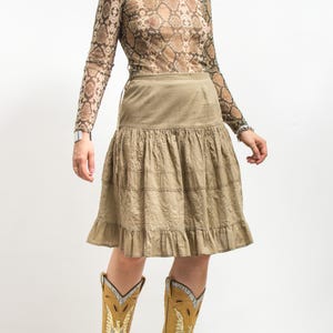 Boho cotton skirt Vintage embroidered hippie women size L