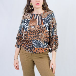 Leopard blouse animal print reglan sleeve shirt vintage oversized L-XXL image 1