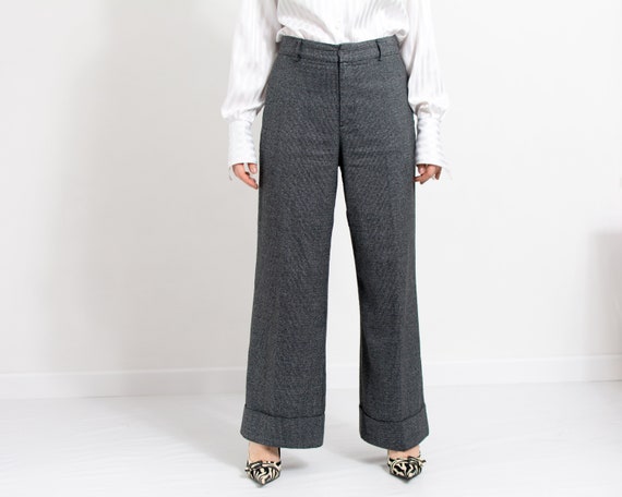 Wide Leg Pants Vintage Gray Formal Trousers High Waist Women Size