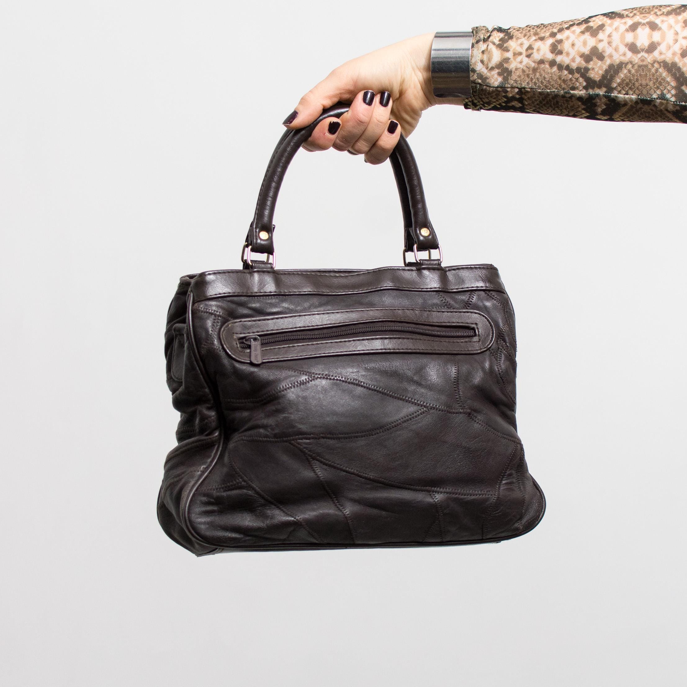 バッグ made in NYC brown leather hand bag Distressed Brown Leather Zip-Top Shoulder Bag – American