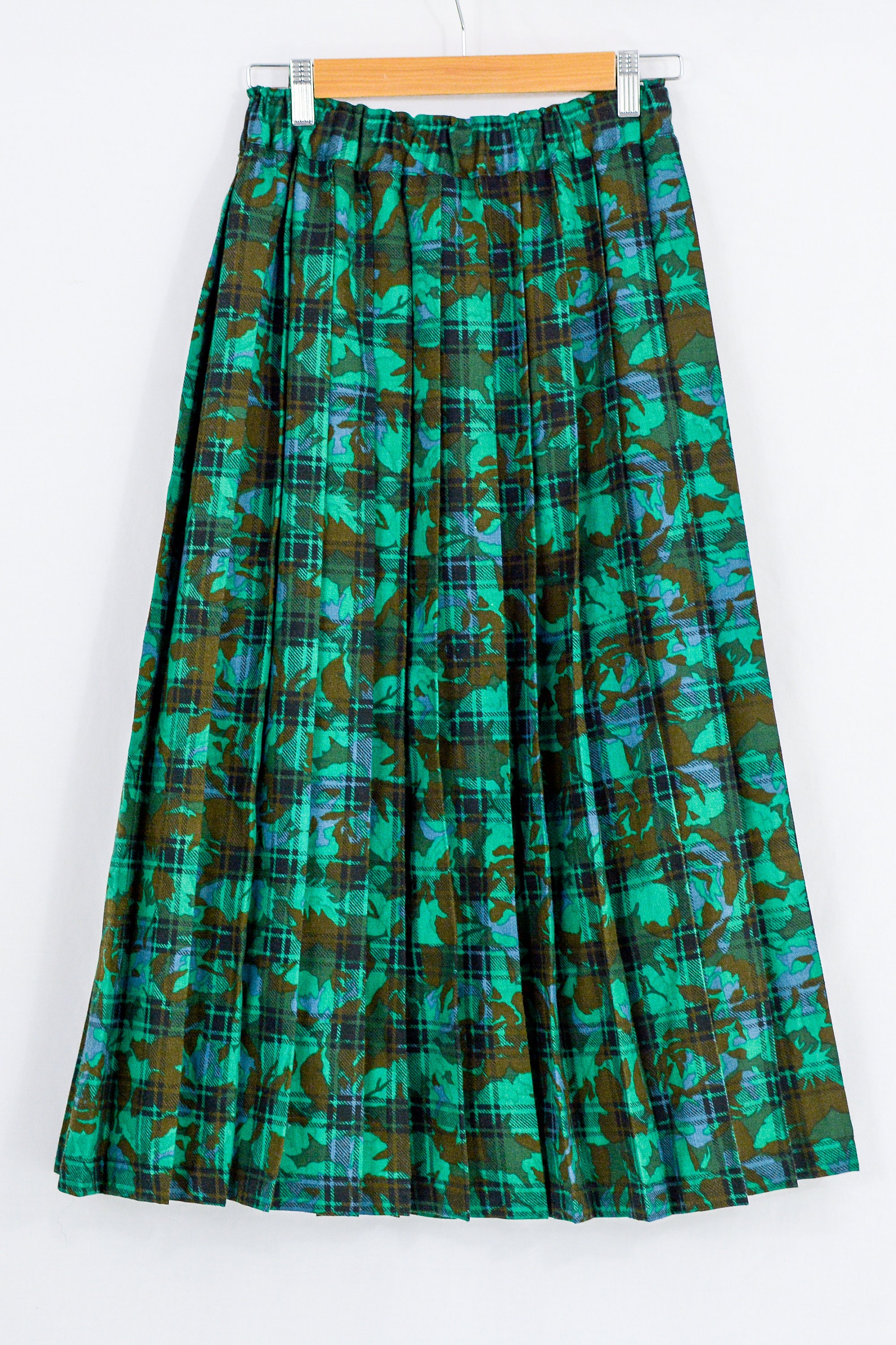 Green Plaid Set Skirt and Blouse Suit Tartan Vintage Wool Autumn Retro ...
