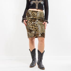 Leopard faux fur Skirt vintage velvet mini women size L/XL