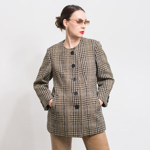 Wool jacket Vintage 80&#39;s tweed spring women size L/XL