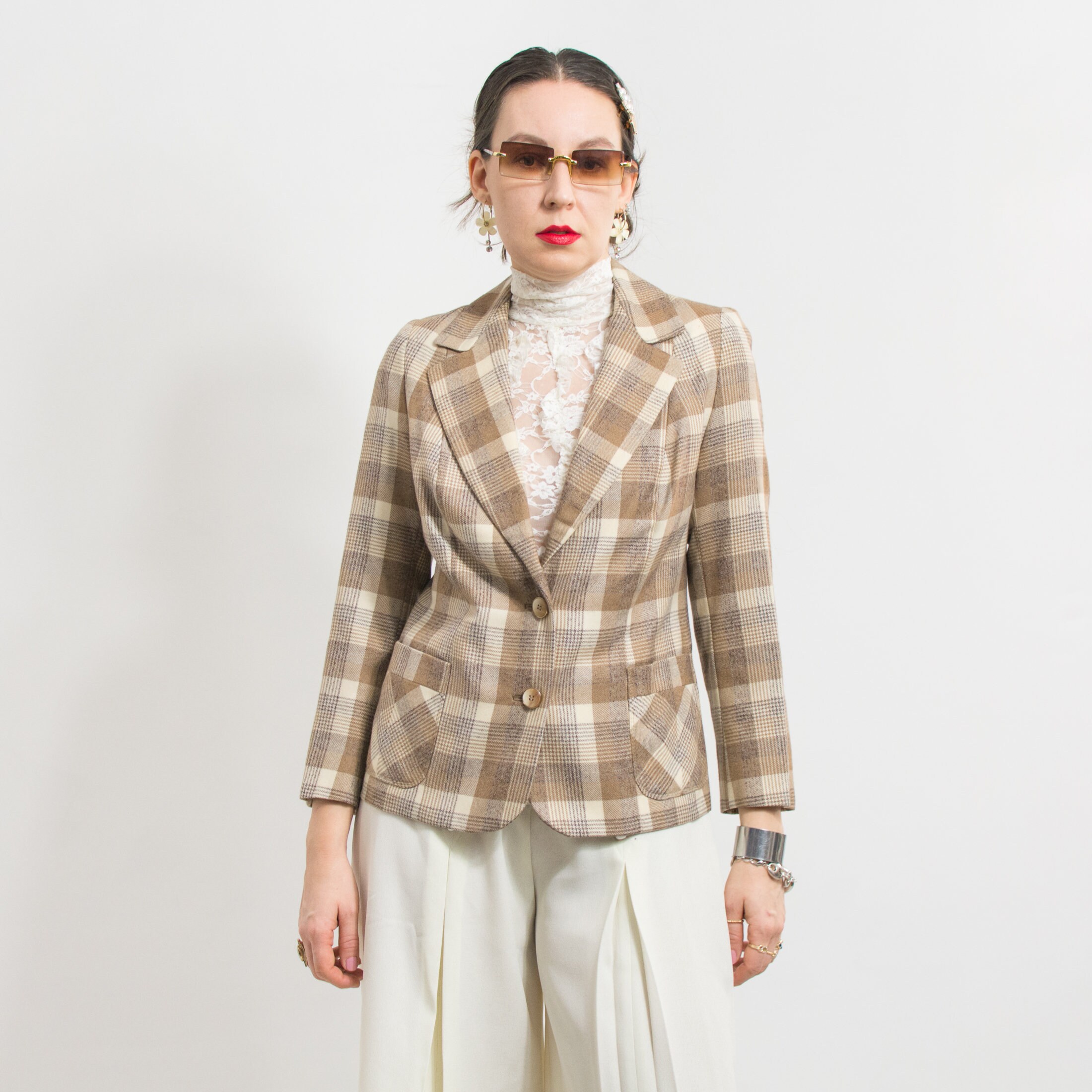Vintage Plaid V-neck Elegant Blazer