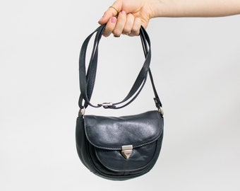 Vintage leather purse black crossbody bag women