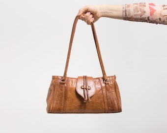 Brown leather handbag vintage caramel women