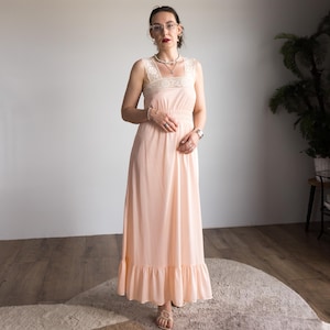Vintage Satin Slip Dress | pink nylon lingerie dress | boho nightgown | women&#39;s size M